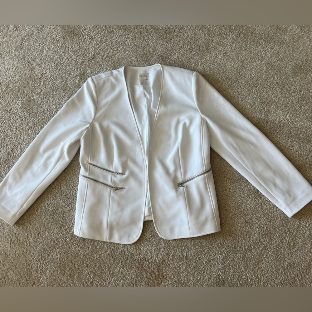 Chico’s White Fashion Crop Blazer Jacket sport coat women top casual business 1